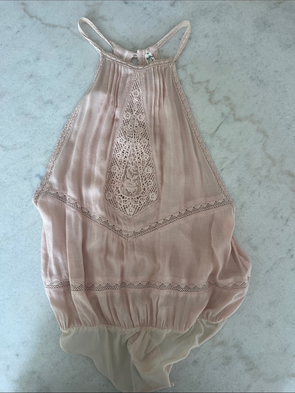 Free People Blush Pink Lace Halter Bodysuit
